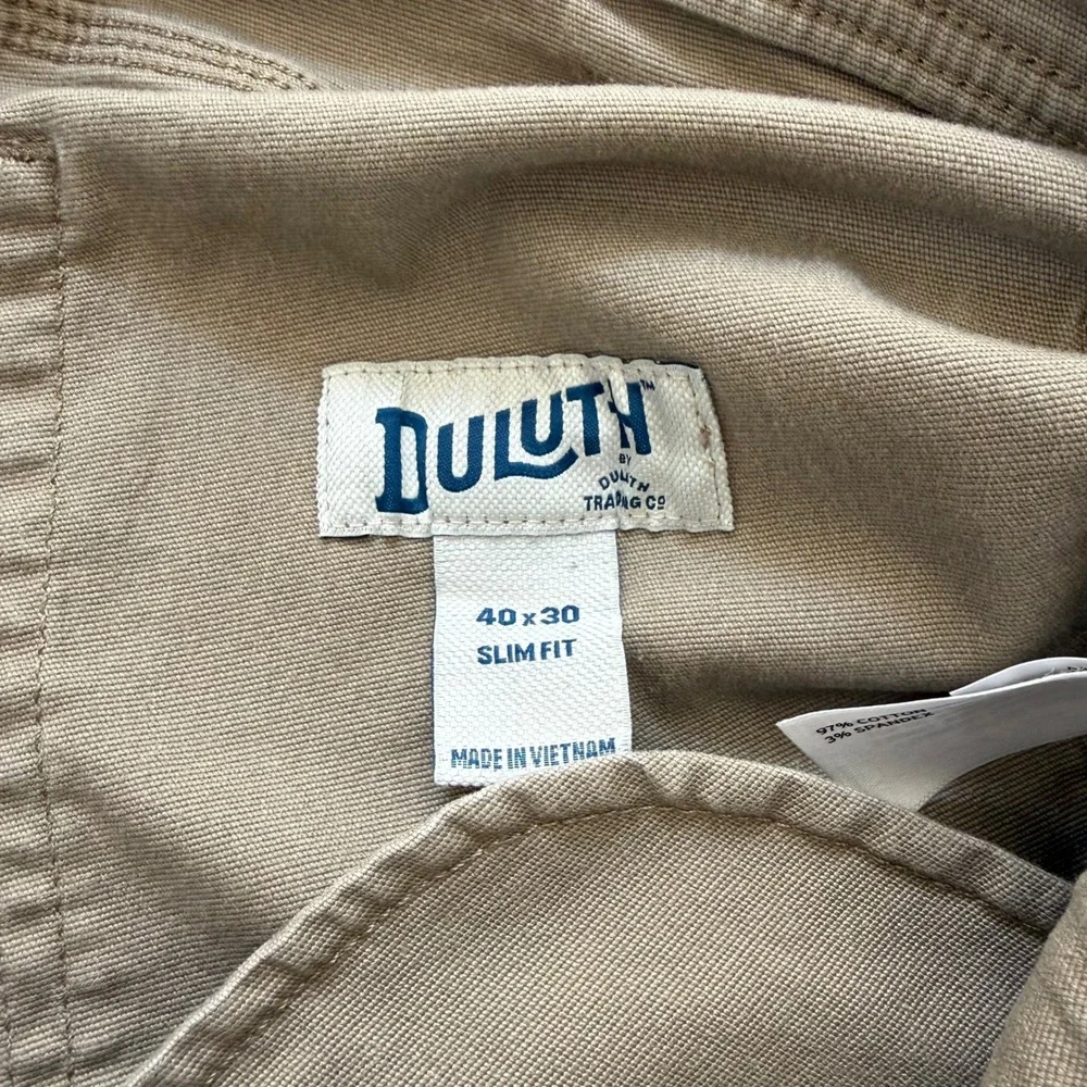 Duluth Flex Fire Hose Slim Fit Pants Mens 40x30 Khaki Tan Workwear Utility